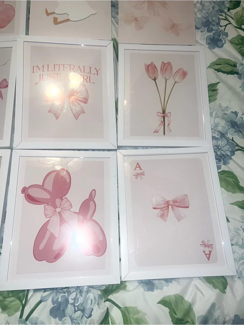 Coquette Wall Decor 16pcs set FT pink and white watercolor prints with Frames!